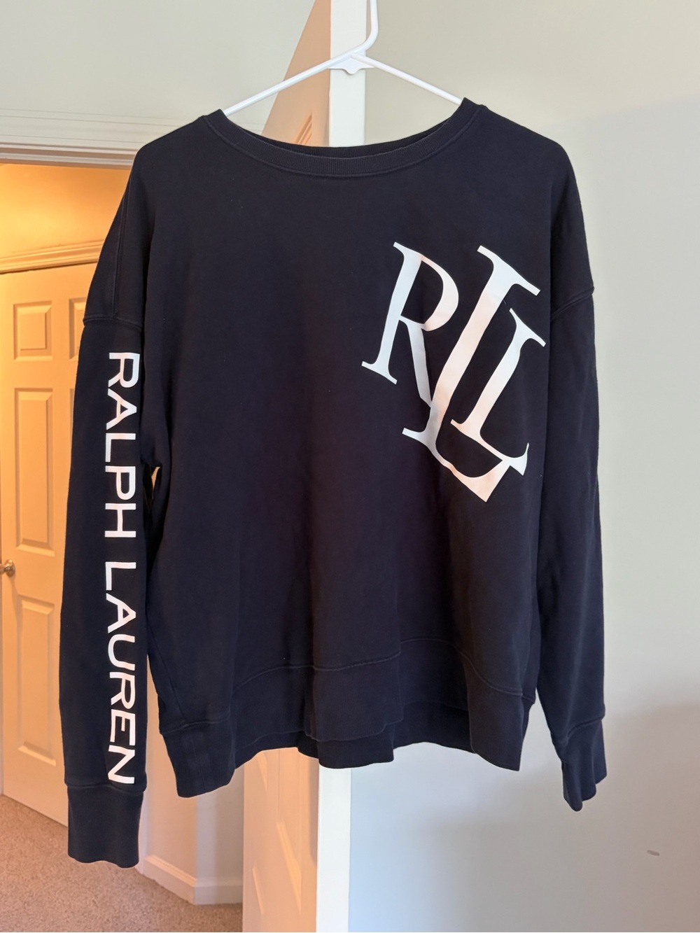 Ralph Lauren Black Crewneck Sweater with White RLL Logo